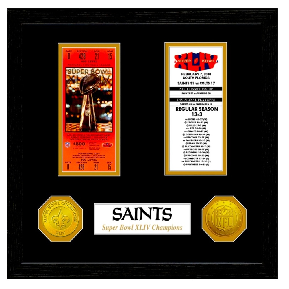 Highland Mint framed New Orleans Saints Super Bowl Ticket, commemorative coin